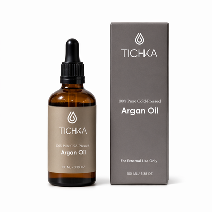 TICHKA argan oil bottle and packaging on a white background
