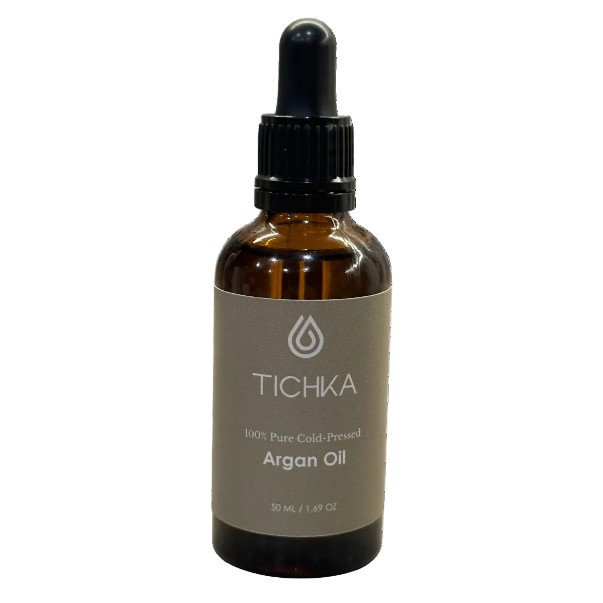 TICHKA argan oil bottle with dropper on a white background