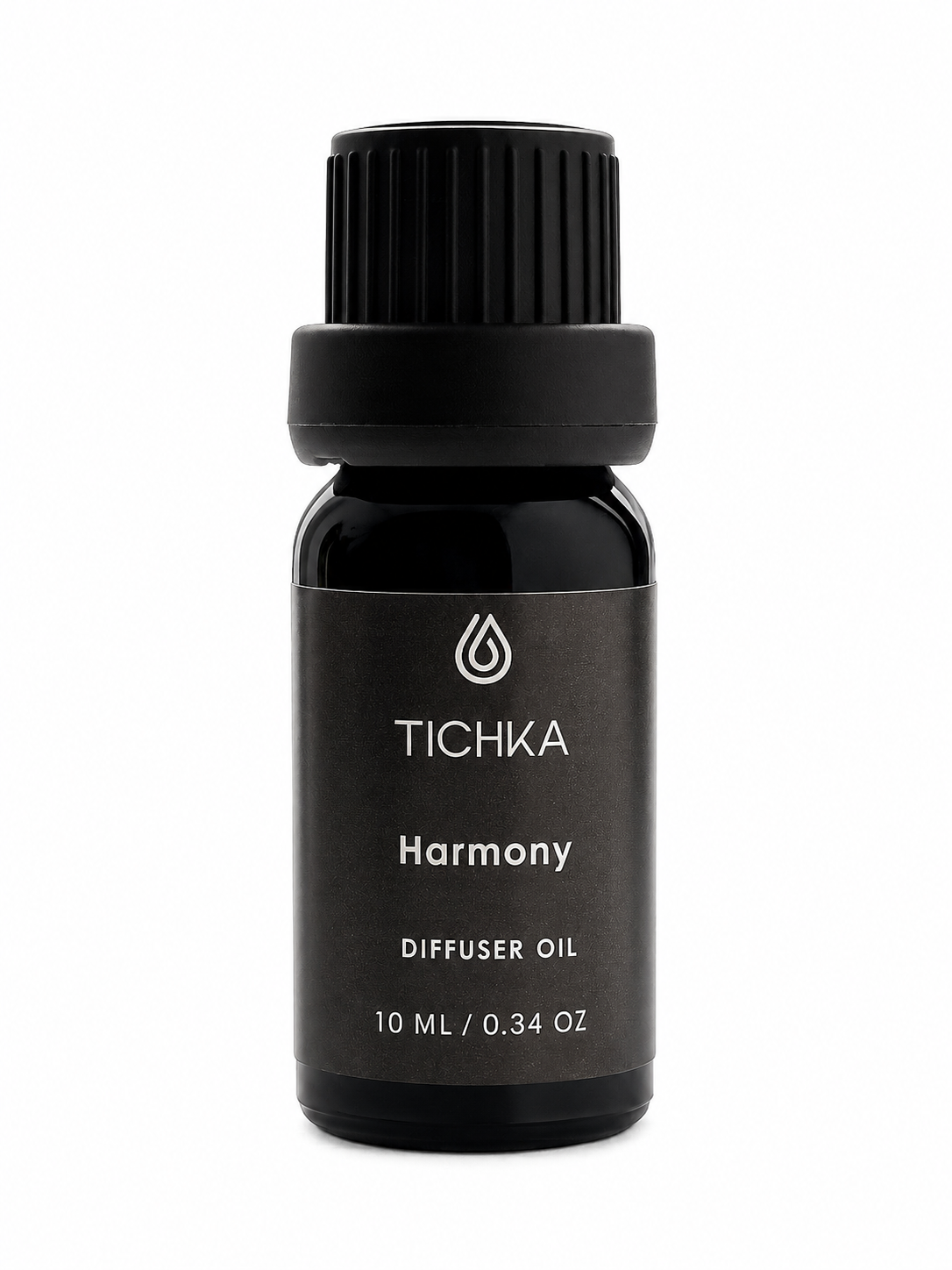 Black bottle of TICHKA Harmony diffuser oil on a white background