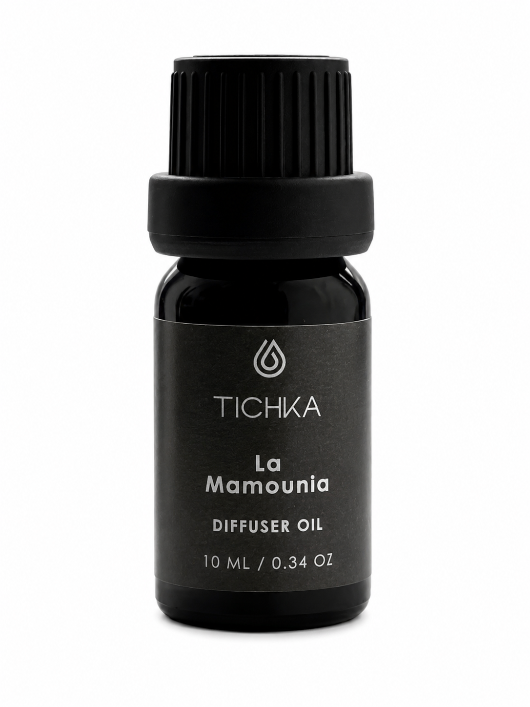 Black bottle of TICHKA La Mamounia diffuser oil on a white background