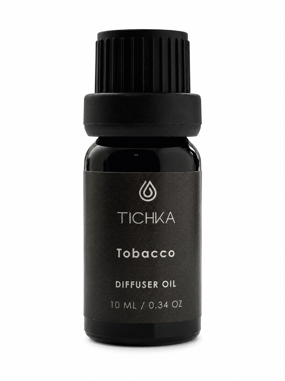 Black bottle of TICHKA Tobacco diffuser oil on a white background